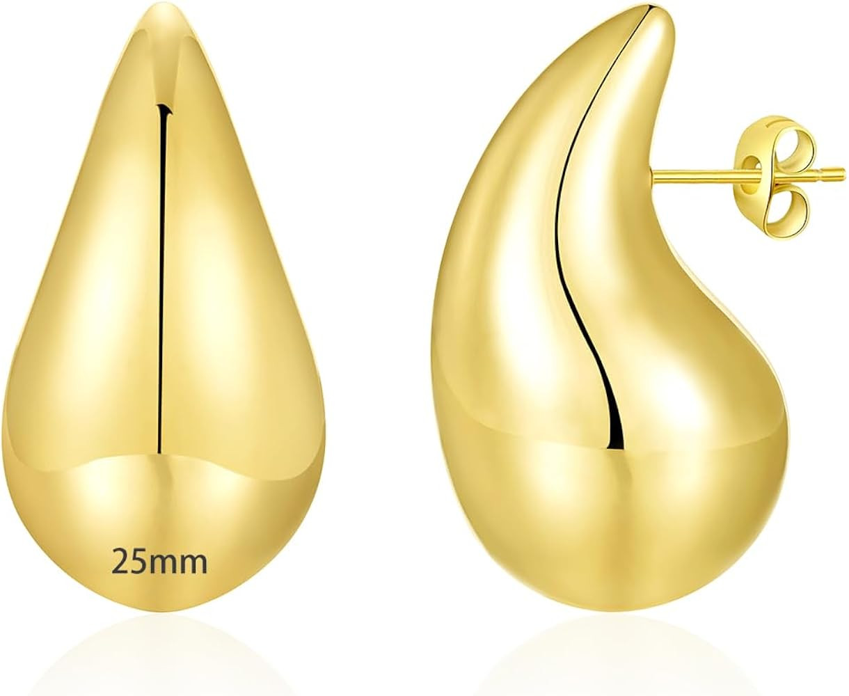 Apsvo Chunky Gold Hoop Earrings for Women, Dupes Earrings Lightweight Waterdrop Hollow Open Hoops... | Amazon (US)