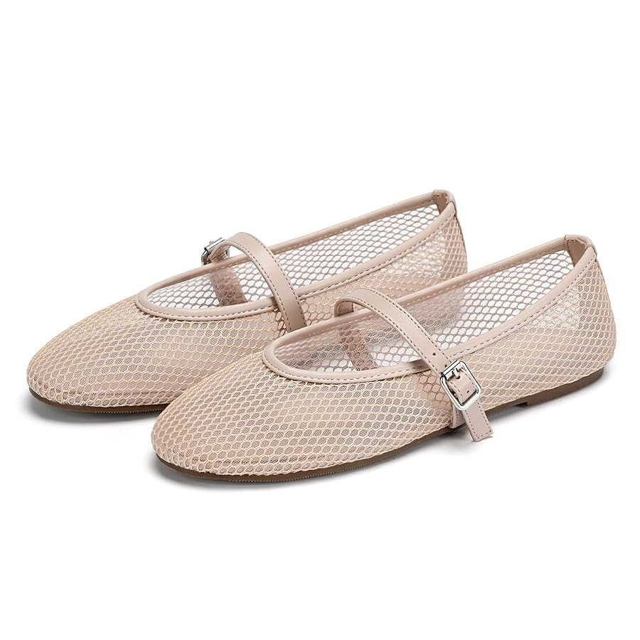 Mesh Ballet Flats for Women Round Toe Mary Jane Shoes Sexy Fishnet Trendy Dressy Ballerina Flat S... | Amazon (US)