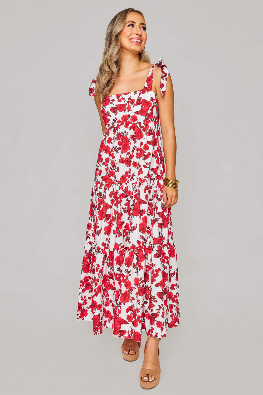 BuddyLove | Arlene Tie-Shoulder Maxi Dress | Scarlet Flower | BuddyLove