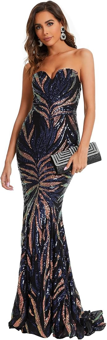 Mermaid/Trumpet Elegant Evening Dress Floor Length Sleeveless Long Sweetheart Party Dress with Se... | Amazon (US)