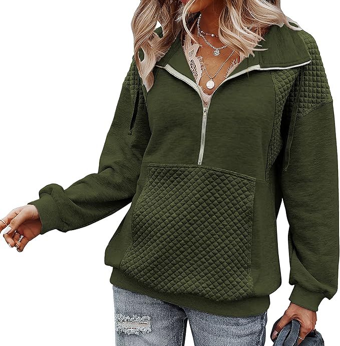 BTFBM Women Fashion Quilted Pattern Lightweight Zipper Long Sleeve Plain Casual Ladies Sweatshirt... | Amazon (US)