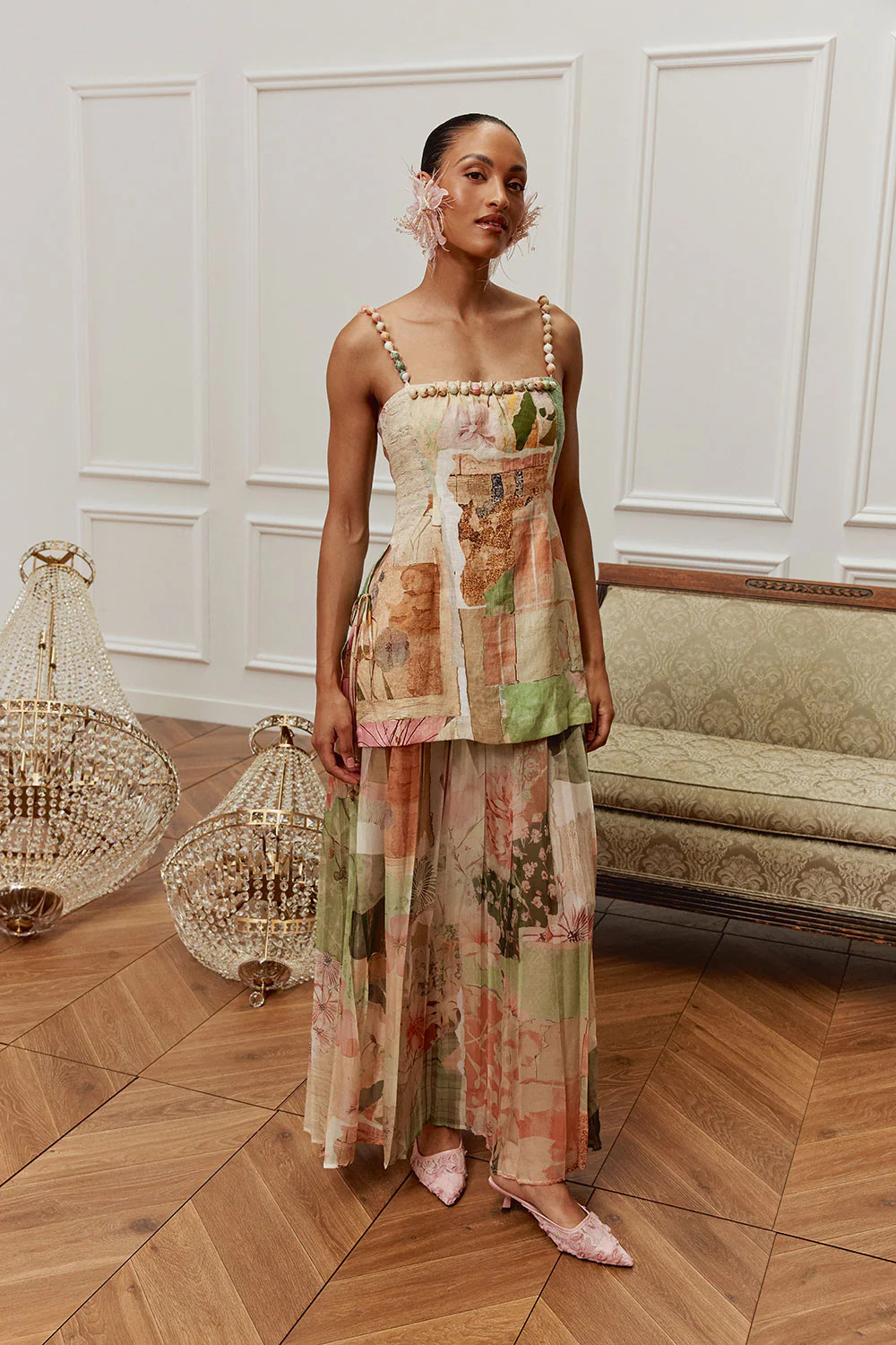 Green Strato Print Flared Maxi Caralana Dress | Sabo Skirt AU