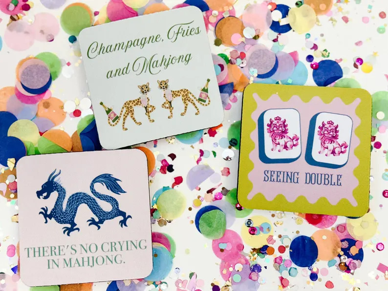 Mahjong Themed Coaster – Set of 4 | Preppy Party Favors, Grandmillennial Gift, Customizable Mah... | Etsy (US)
