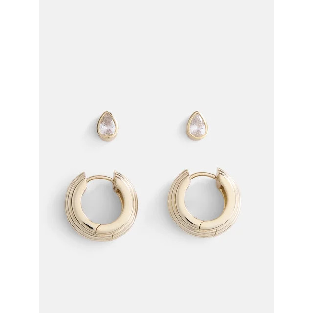 Free Assembly Women's Demi Fine 14K Gold Plated Cubic Zirconia Teardrop and Hoop Earring Set, 2-P... | Walmart (US)