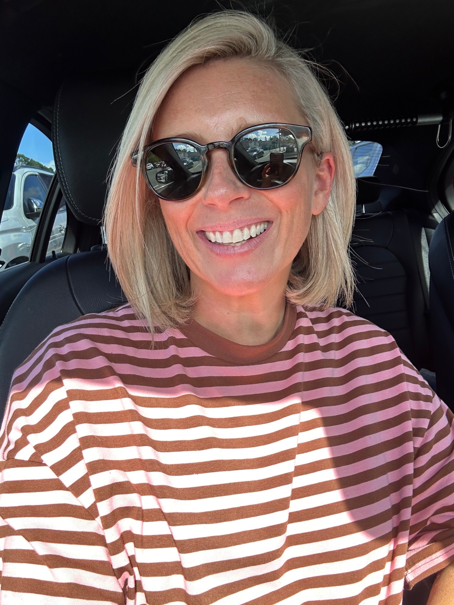 Fresh hair and fabulous striped tee for a Monday morning. 
Tee is quite oversized so I’ve gone doen to a size 8  

#LTKselfcare #LTKootd