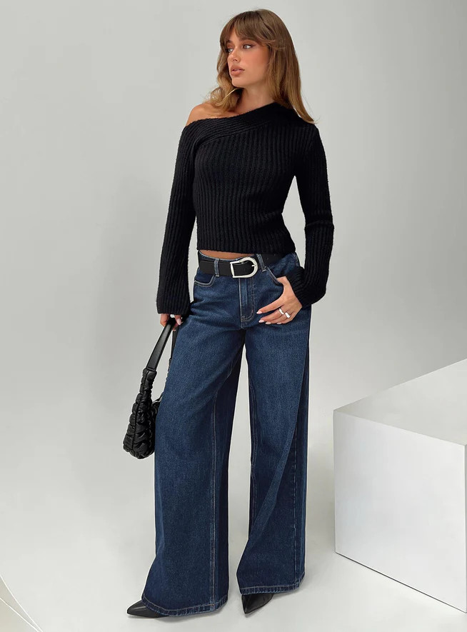 Naylor Wide Leg Jeans Mid Blue Denim | Princess Polly US