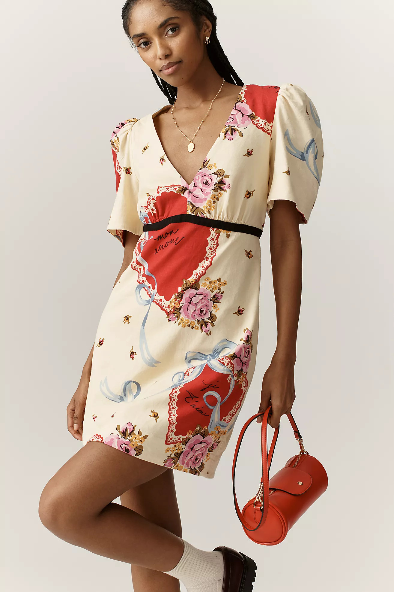 Maeve Lucky Charm V-Neck Puff-Sleeve Dress | Anthropologie (US)