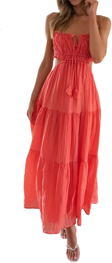 Women Y2k Bodycon Long Dress Spaghetti Strap Low Cut Dress Sexy Backless High Split Maxi Dress Cl... | Amazon (US)