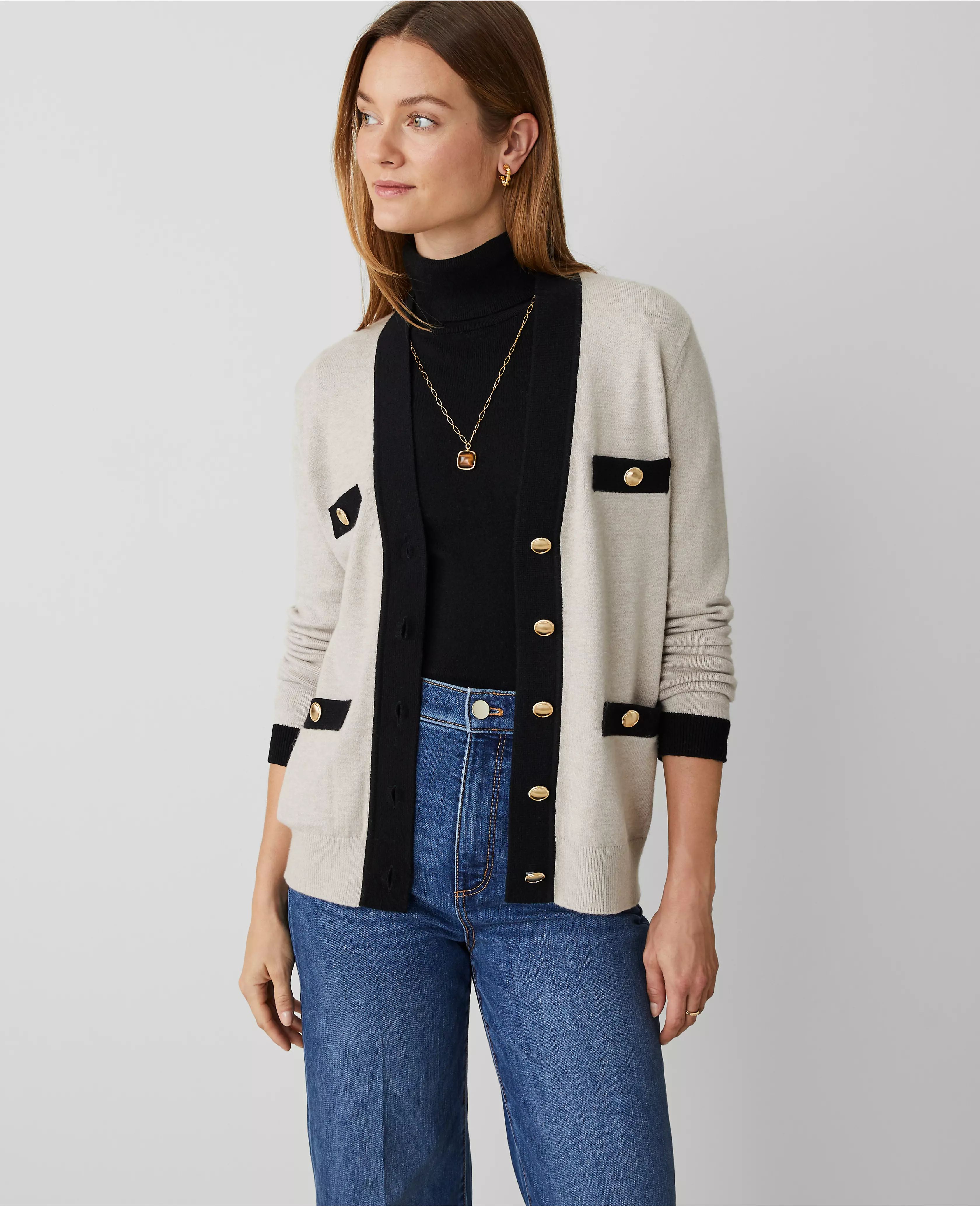 Tipped Modern Boyfriend Cardigan | Ann Taylor (US)