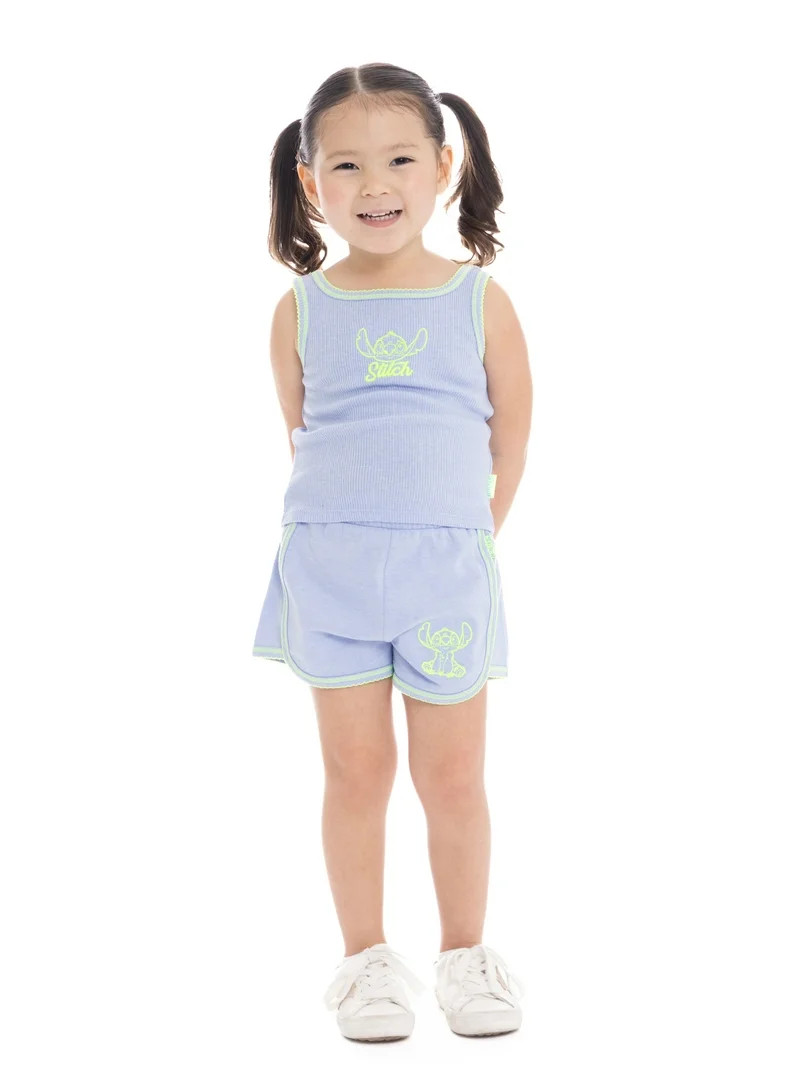 Disney Stitch Toddler Girls Embroidered Tank Top and Shorts Set, 2-Piece, Sizes 12M-3T | Walmart (US)