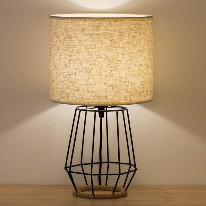 HAITRAL Bedside Table Lamp - Minimalist Morden Table Lamp Basket Cage Style Chrome Metal Base wit... | Amazon (US)
