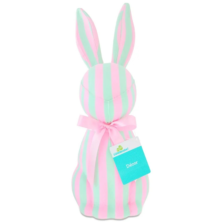 Striped Bunny Tabletop Decoration, Mint Green and Pink, 16", Easter by Way To Celebrate | Walmart (US)