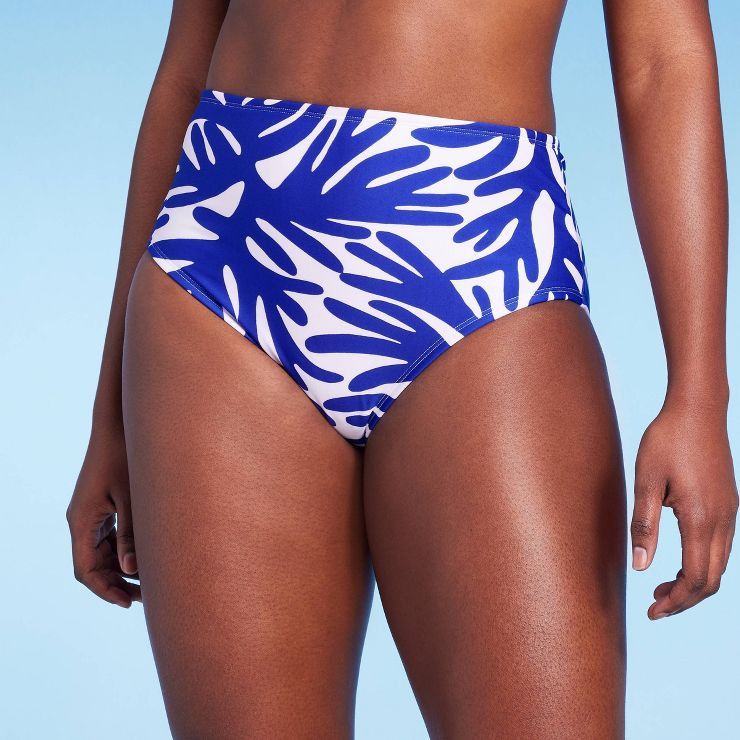 Women's Coral Print Medium Coverage High Waist Bikini Bottom - Kona Sol™ Blue | Target