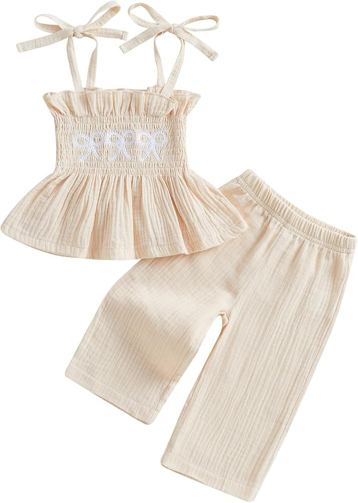 VISGOGO Infant Baby Toddler Girls Clothes Solid Color Sleeveless Camisole Linen Pants Set Baby Su... | Amazon (US)