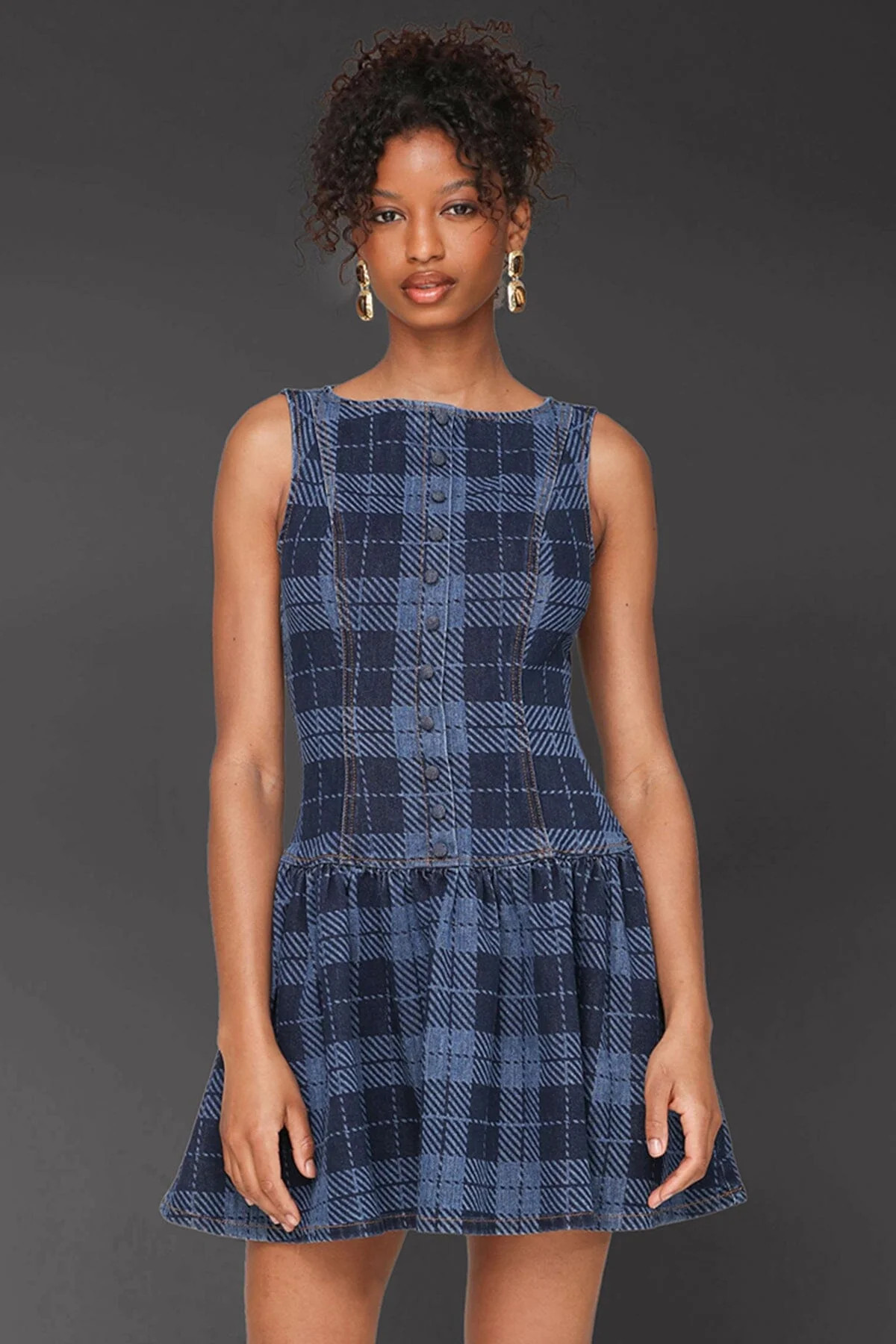 Plaid Denim Drop-Waist Mini Dress | Avec Les Filles