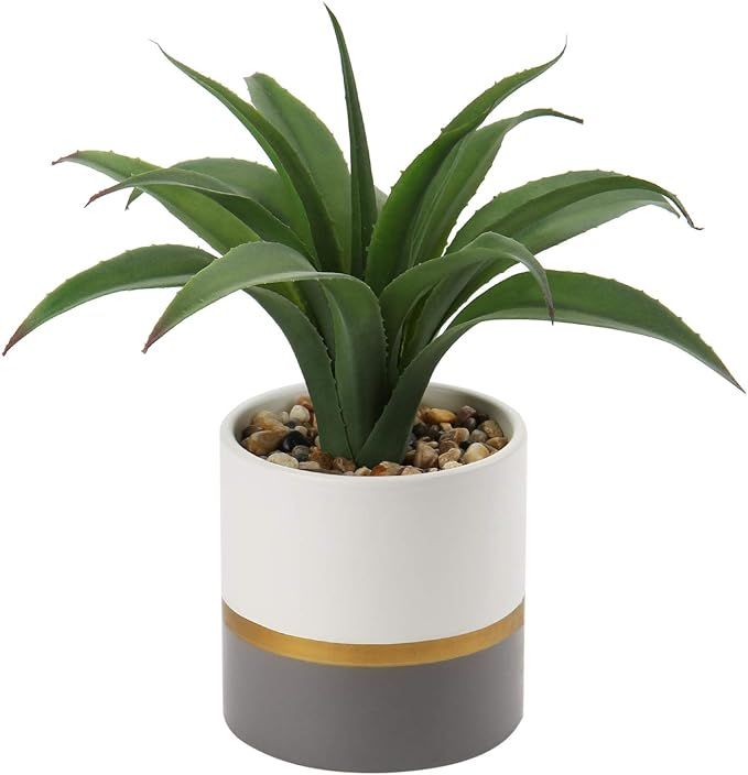 Briful Succulents Artificial Plants Fake Agave Aloe Plants in Gold and Dark Grey Ceramic Pot 9.4"... | Amazon (US)