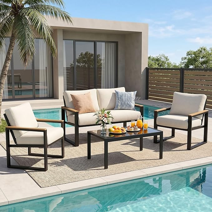 NATURAL EXPRESSIONS 4 Pieces Patio Furniture Sets,Metal Outdoor Patio Furniture Sets,Outdoor Sect... | Amazon (US)