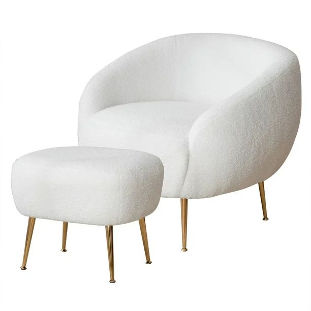 Fluffy Chair with Ottoman, Sesslife White Accent Chair and Ottoman Set for Bedroom Living Room, M... | Walmart (US)