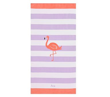 Flamingo Stripe Kid Beach Towel | Pottery Barn Kids