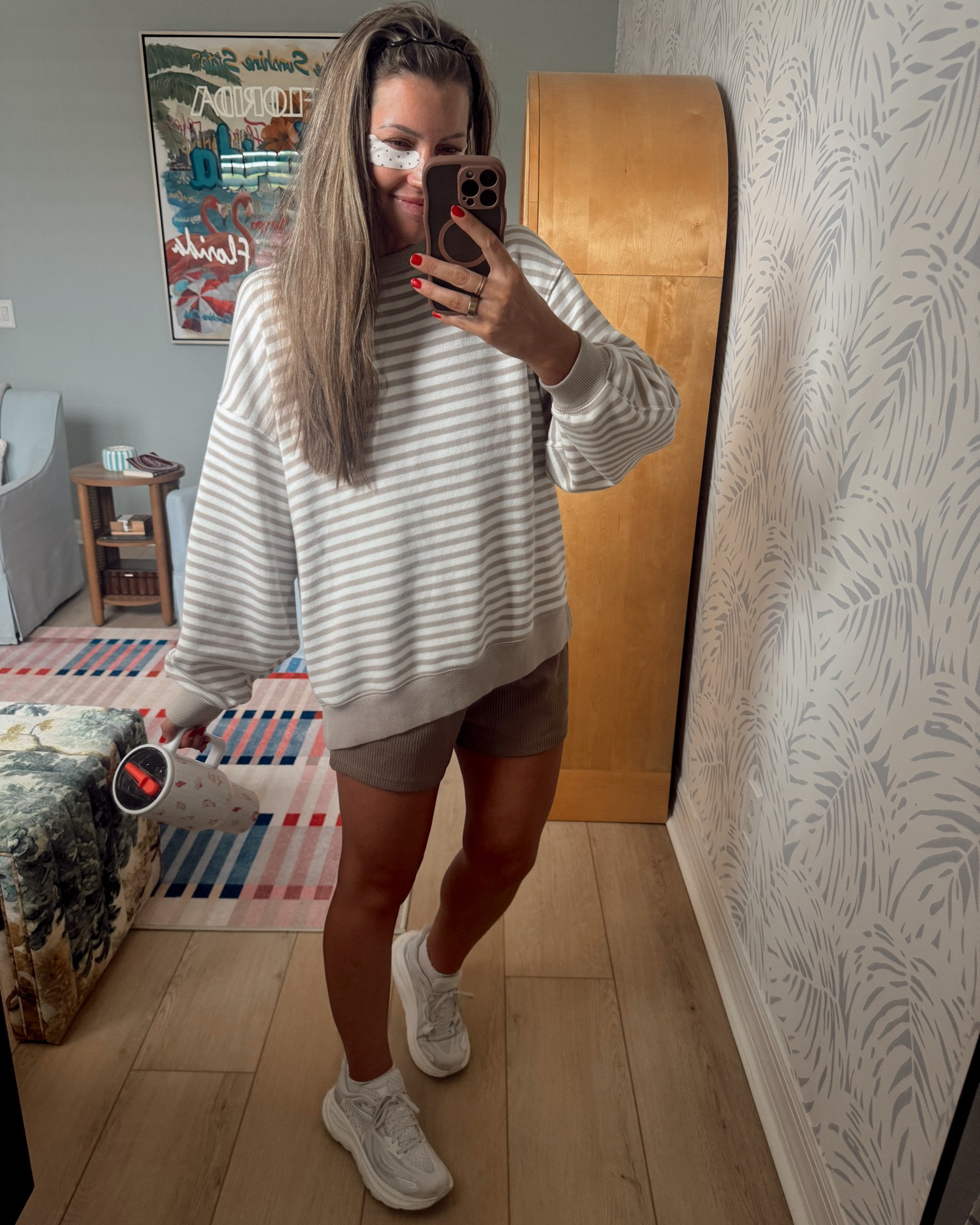 Mom comfies this AM 🤍 XS pullover. A year round cozy staple for me! Small Amazon set. Some colors in my pullover are up to 62% off 🤯 I’ll link the aerie matching shorts too if you wanna wear it as a set! Sooo cute. 

Travel outfit
Work from home
SAHM 
Mom outfit of the day
Neutral outfit