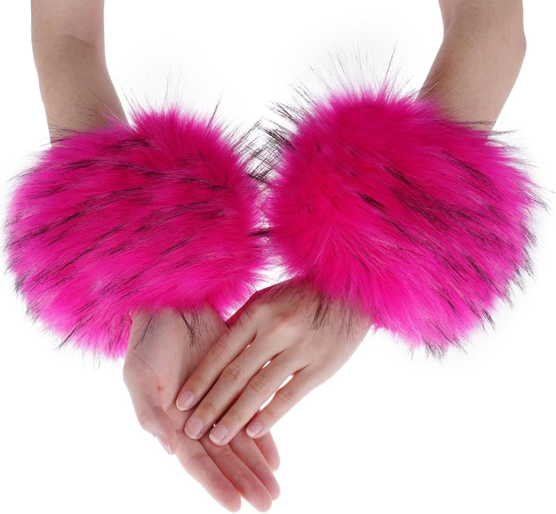 Tongcloud Women's Faux Fur Wrist Cuffs Wrist Warmers Faux Fur Arm Cuffs Winter Warm Warmers for W... | Amazon (US)
