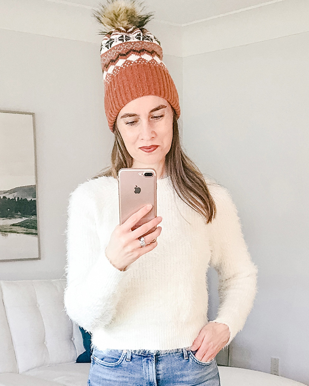 Fair isle knit beanie hat with white cozy crewneck ribbed sweater with jeans and winter boots #over40style #mystyle #myOOTD #MyOver50Style #mywintersweater #wintersweaters #winteroutfits Winter Outfits

#LTKOver40 #LTKdayinmylife #LTKootd