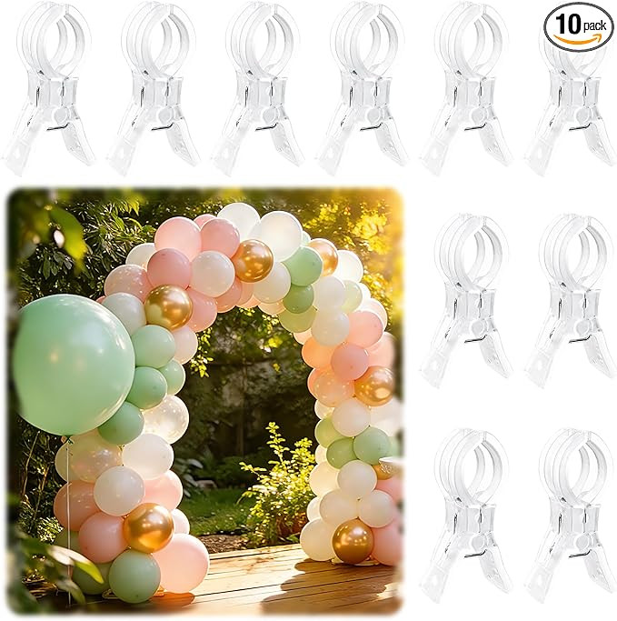 PUGPIU 10 Pack Balloon Arch Clips for Backdrop | Plastic Transparent Spring Clamps | 3.5 Inch Hea... | Amazon (US)