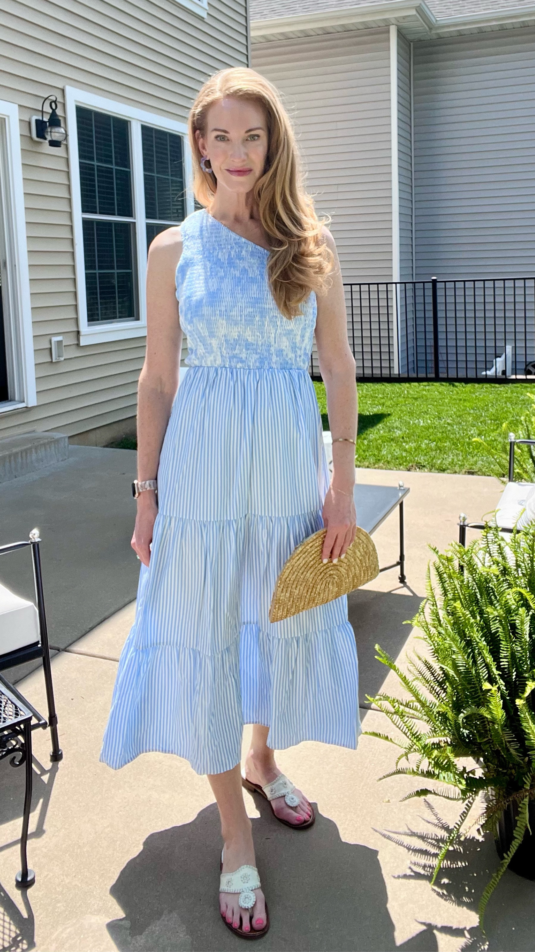Perfect dress for Mother’s Day, Graduation, or any summer soirée! 
It’s light and airy and comes in lots of colors/patterns. I’m wearing a size small. 
Jack Rogers sandals are a classic I love! 

#LTKParties #LTKShoeCrush #LTKSeasonal