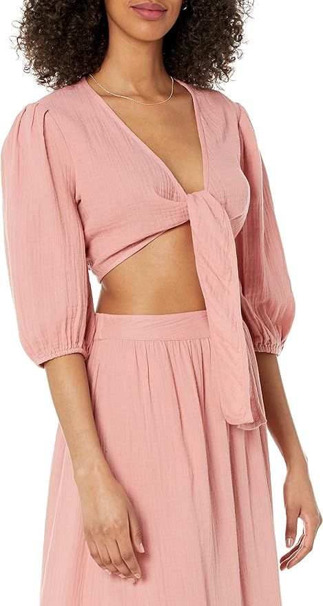 The Drop Women's Natasha Gauze Cropped Tie-Front Puff Sleeve Top | Amazon (US)