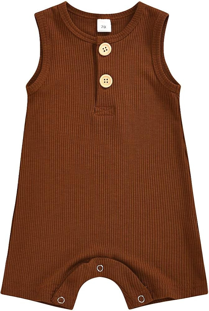 Arleysh Newborn Baby Boys Girls Romper Jumpsuit Cotton Linen Sleeveless Ruffled Bodysuit Infant S... | Amazon (US)