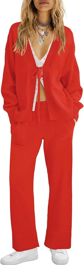 ReachMe Womens 2 Piece Lounge Sets Oversized Fall Outfits Cardigan Sweaters Wide Leg Pants Knit M... | Amazon (US)