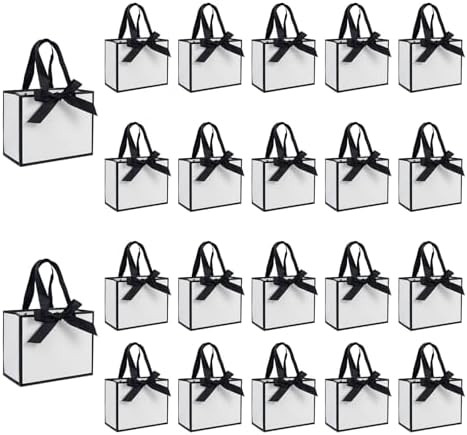 TKSBAG 50 PCS Small White Black Gift Bags with Handles, 6.4×3.1×5.1 Inch Thank You Bags with Bo... | Amazon (US)