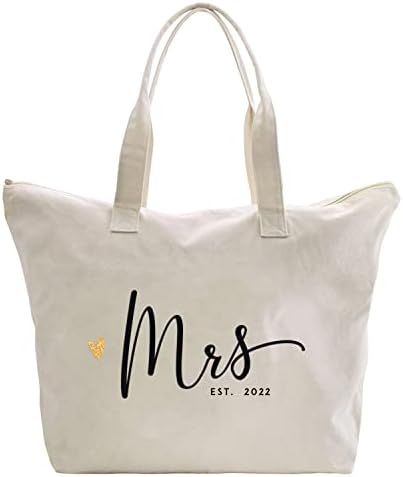 CARAKNOTS Future Mrs 2022 Bride Tote Bag Wedding Bachelorette Bridal Shower Gifts Canvas Large Tr... | Amazon (US)