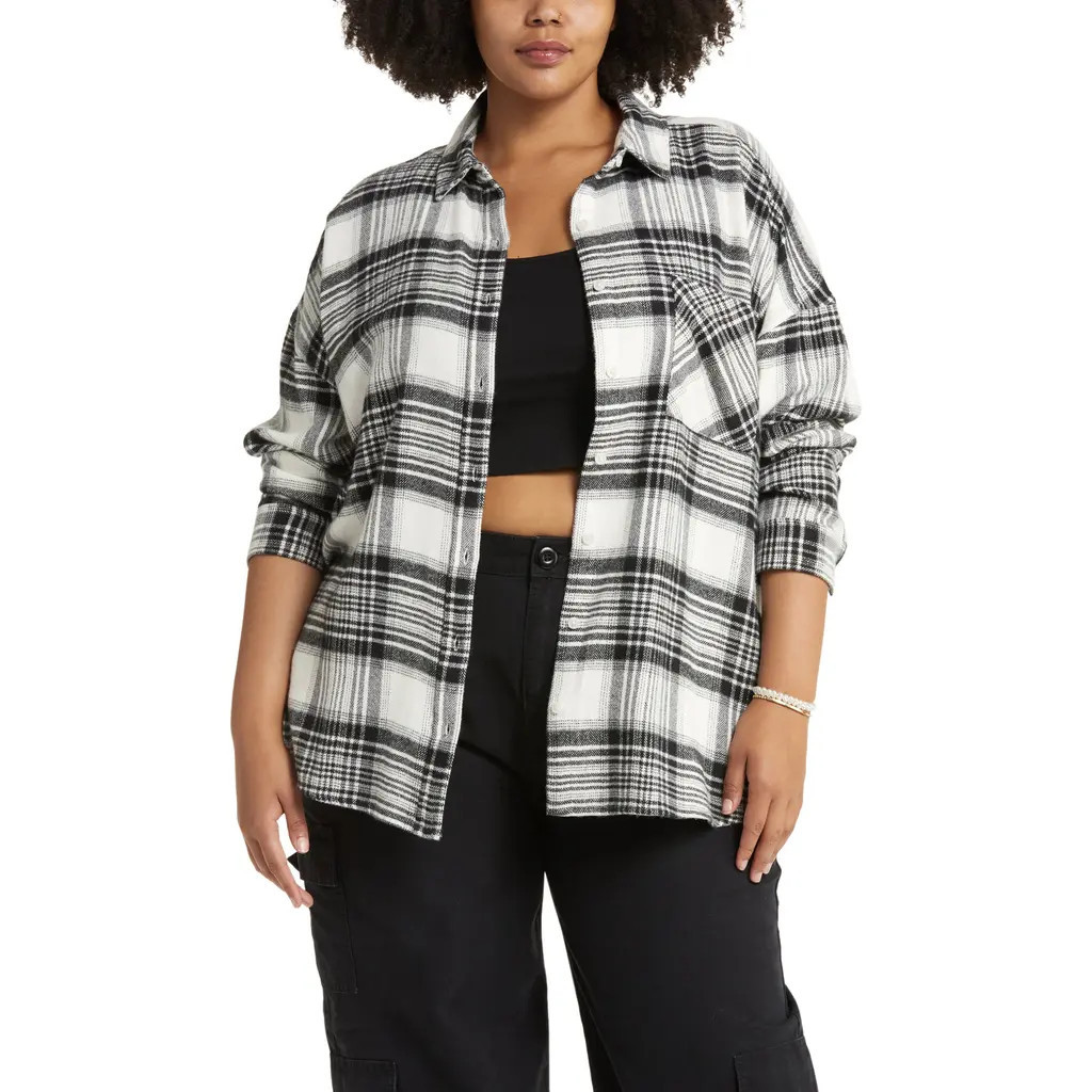 BP. Boyfriend Plaid Shirt in Ivory- Black Lg Lino Plaid at Nordstrom, Size 3X | Nordstrom