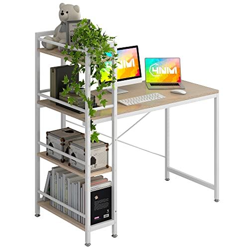 4NM 47" Computer Desk with 4-Tier Bookshelf, Home Office Desk Writing Workstation Study Table Mul... | Amazon (US)