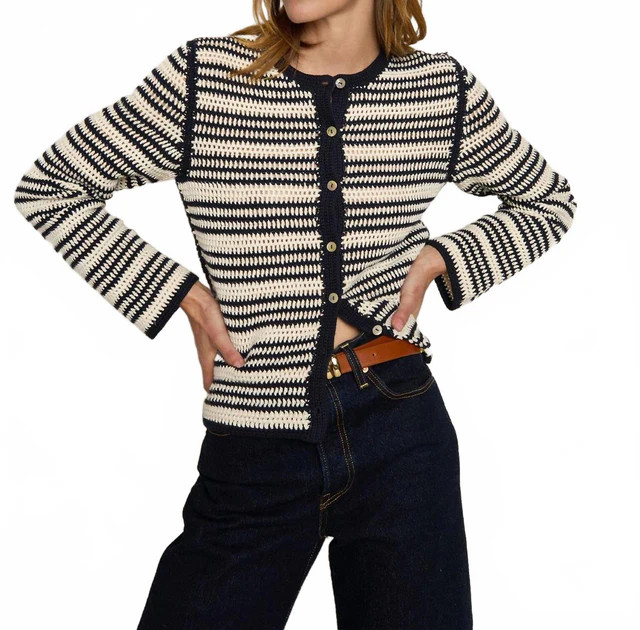 Courtney Crochet Stripe Cardigan In Crochet Seascape Stripe | Shop Simon