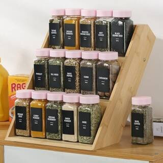 24 Pack Pink Airtight Lid Square Glass Spice Jar Set with Shaker Lids Funnel and 492 Labels for Kitchen Organizing | The Home Depot