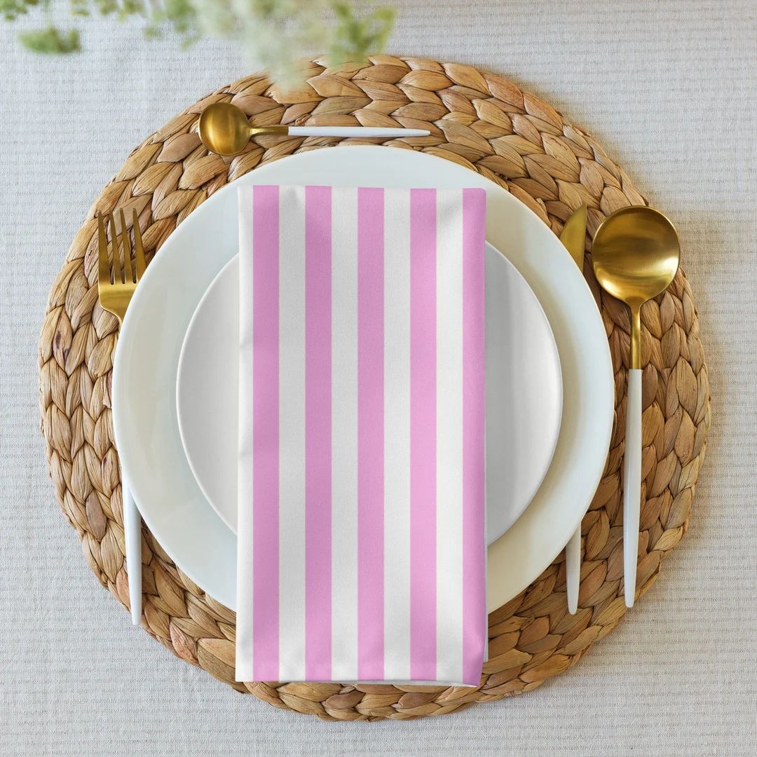 Bright Pink Stripe Napkin Set, Printed Vertical Stripe Cloth Napkins, Table Setting, Linens, Hous... | Etsy (US)