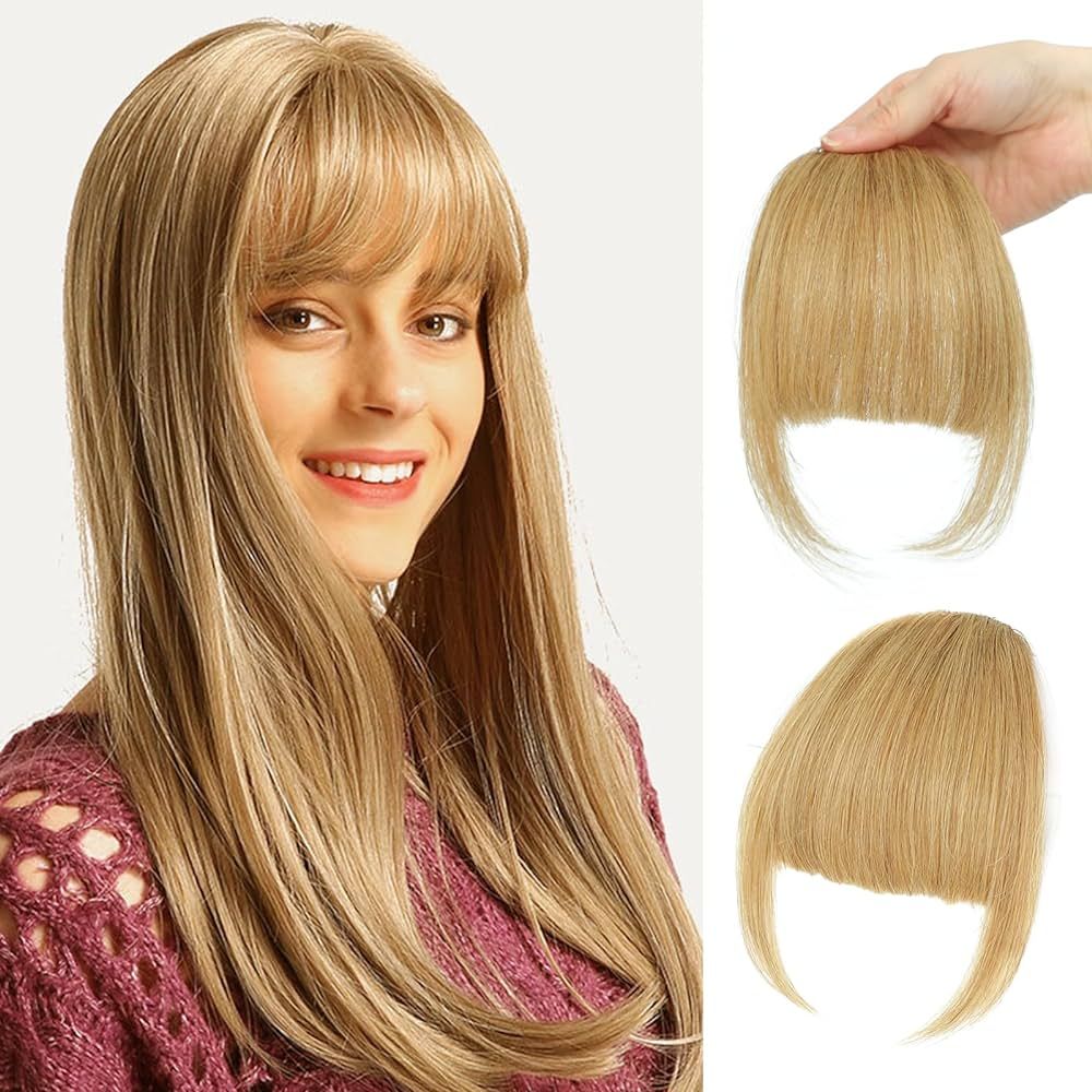 GHDXIWEYU Women 100% Real Human Hair Clip in Bangs, Natural Curtain Faux Wispy Bangs Hair Clip on... | Amazon (US)