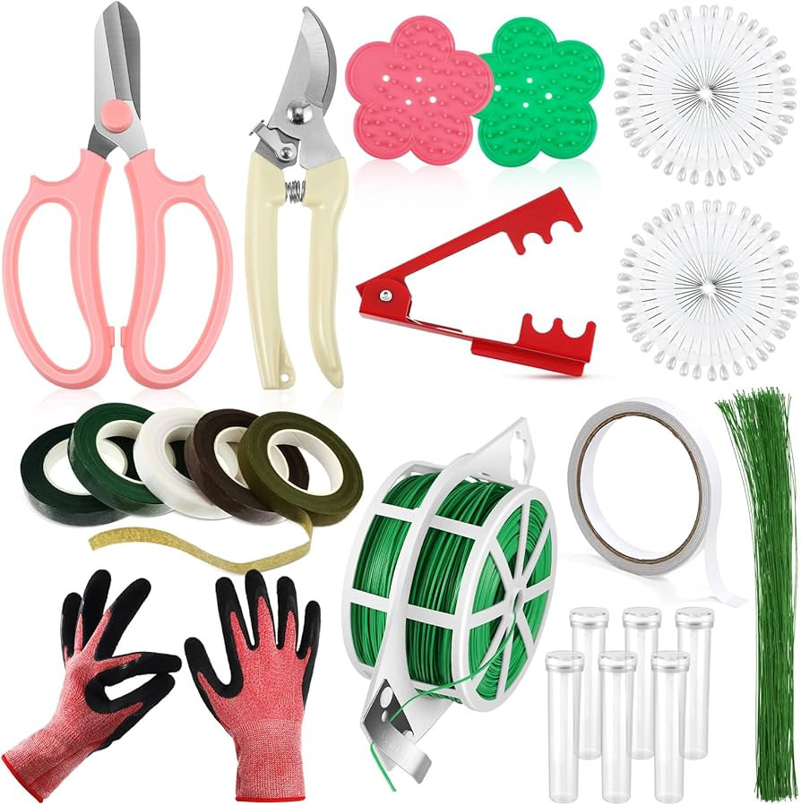 WILLBOND 121 Pcs Floral Arrangement Tool Kit Rose Thorn Remover Pruner Trimmer Gloves 22/26 Gauge... | Amazon (US)