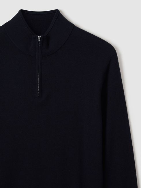Reiss Navy Blackhall Merino Wool Half-Zip Funnel Neck Jumper | Reiss UK