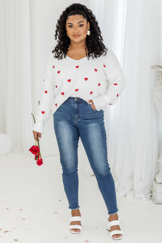Distant Thoughts Ivory V-Neck Heart Sweater FINAL SALE | Pink Lily