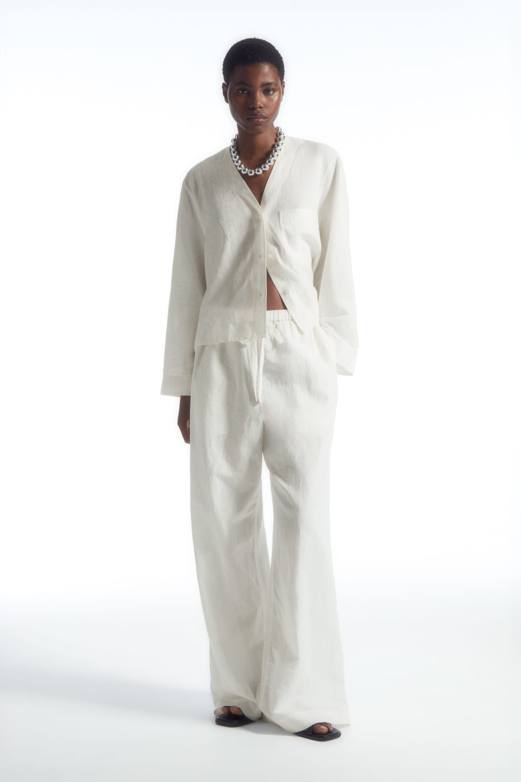 WIDE-LEG LINEN DRAWSTRING PANTS - WHITE | COS (AU)