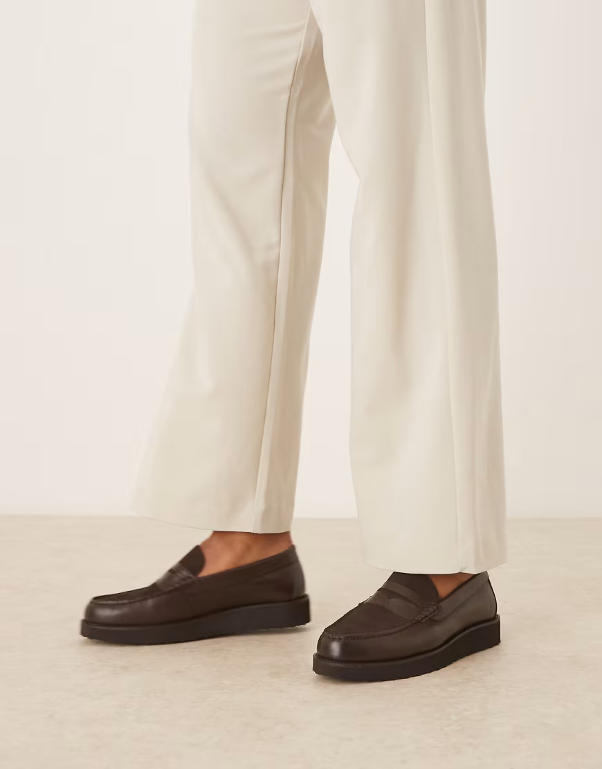 ASOS DESIGN loafers in brown leather and suede mix | ASOS (Global)