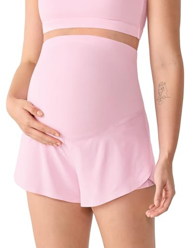 MOMANDA Workout Maternity Athletic Shorts Over Belly Summer Running Dolphin Shorts with Liner Pockets Sweet Pink Large | Amazon (US)