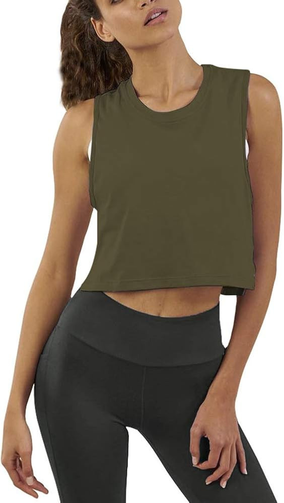 Mippo Crop Top Workout Shirts for Women Cute Sheer Mesh Back Athletic Tanks Muscle Tee | Amazon (US)