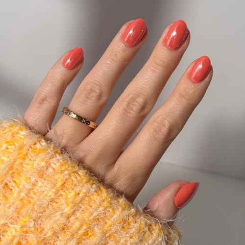 Glamnetic Press On Nails - Lush Coral | Short Oval Fake Nails in a Bright Coral Hue with a Glazed Finish, Salon Quality | 15 Sizes - 30 Nail Kit with Glue | Amazon (US)