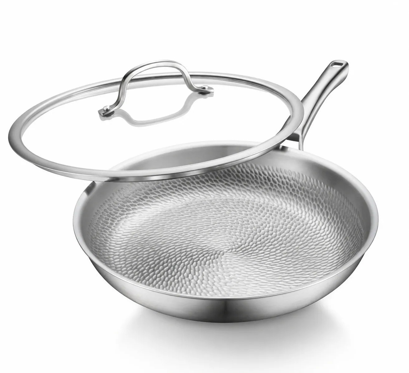 Aoibox 12 in Pure Titanium Hammered Pro Nonstick Frying Pan with Lid PFAS and PFOA Free Skillet for Induction one_size | LABQFN6Y | Lowe's