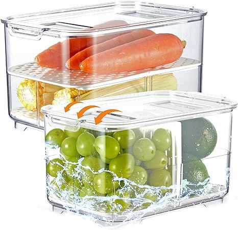 vacane Vegetable Fruit Storage Containers,2 Piece Set Fresh Produce Saver with Lids and Vents,Par... | Amazon (US)