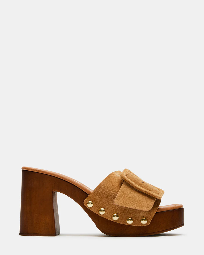 MARLENA Sand Suede Wood Bottom Mule Platform Heel | Women's Sandals | Steve Madden (US)